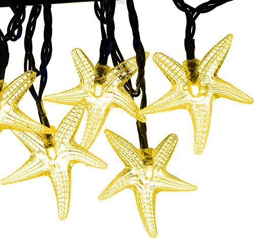 Fetta Starfish Solar String Light, 20ft 30LED Fairy Christmas Lights for Christmas Party, Garden, Home and Holiday Decorations (Warm-white)