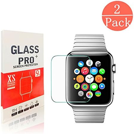 [2 Pack] Apple Watch 42mm Tempered glass Screen Protector, momoplas Premium 0.33mm 9H Tempered Glass [Only Covers the Flat Area] High Definition Anti-scratch,Bubble-free for Apple Watch 42MM