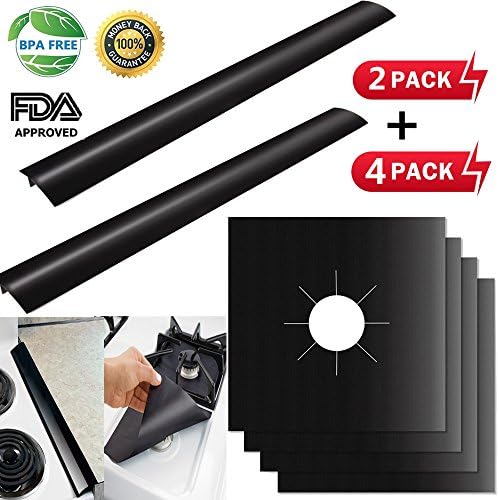 Stove Burner Covers Gas Range Protectors and Stove Counter Gap Cover Reusable Fast Clean Liners for Kitchen/Cooking, Non-Stick, Heat-resistant, Cuttable, 4 Pack Stovetop Burner Liners+2 Pack Gap Cover
