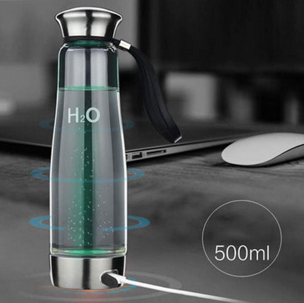 SUNA Portable Water Bottle Rechargable， Glass Live Hydrogen Power Generator Hydrogen Rich Water Cup Health Care Intelligent Health Care Water Bottle500ml（Printing）