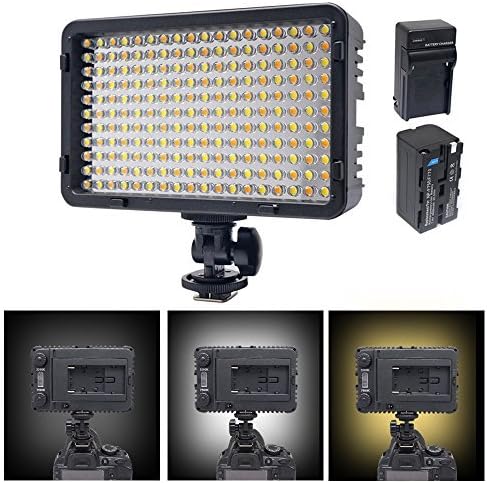 Venidice LED-198B Camera/Camcorder Light 198 Bi-Color LED Video Lighting Kit(3200K-7500K, 980LM) LED Video Light with NP-F750 Battery + Charger for Canon Nikon Sony and Other DSLR Cameras