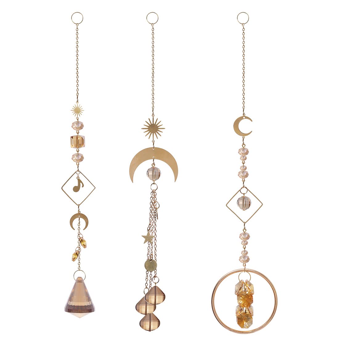 LONGSHENG Gold Moon Music notation Pendant Chandelier Crystal Prisms Chakra Suncatcher Boho Royal Home Windows Hanging Decor (Mix 3 Style)