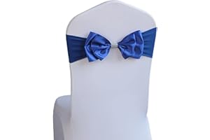FENGMINGRUI Pack of 100 Spandex Stretch Chair Sashes Double Bow Chair Bands for Romantic Wedding Birthday Party Hotel Event Banquets Chair Cover Decoration (Royal Blue 100 PCS)