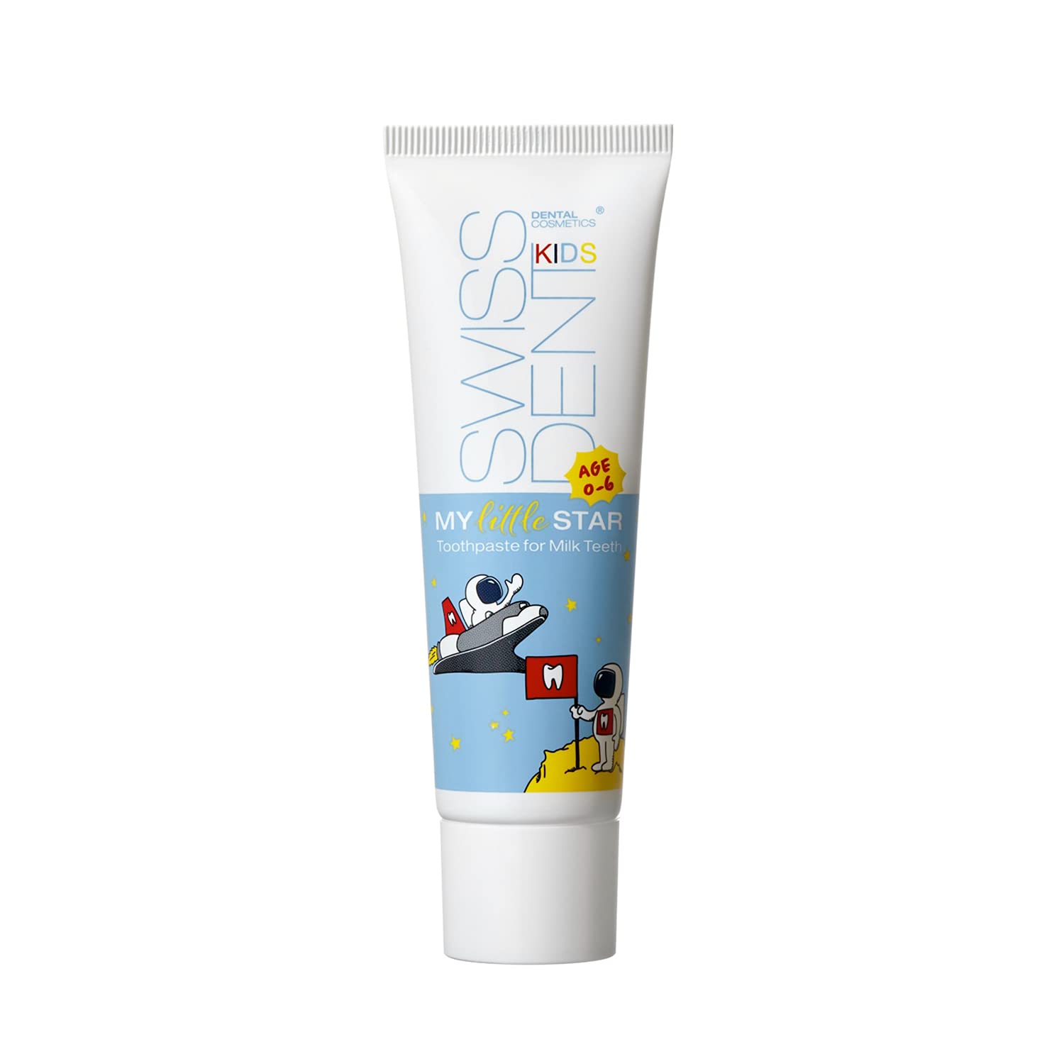 SWISSDENT My Little Star Children's Toothpaste, 50 ml Tasteless Toothpaste for Children Aged 0-6 Years, Unsweetened, Inhibits The Formation of Plaque, Protects Teeth, Without Fluoride