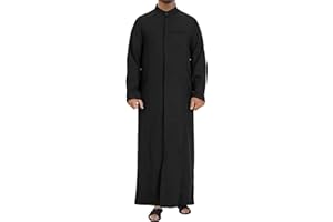 YAOHUOLE Kaftan for Men Long Sleeve Muslim Thobe for Men Button down Men Kaftan Thobe