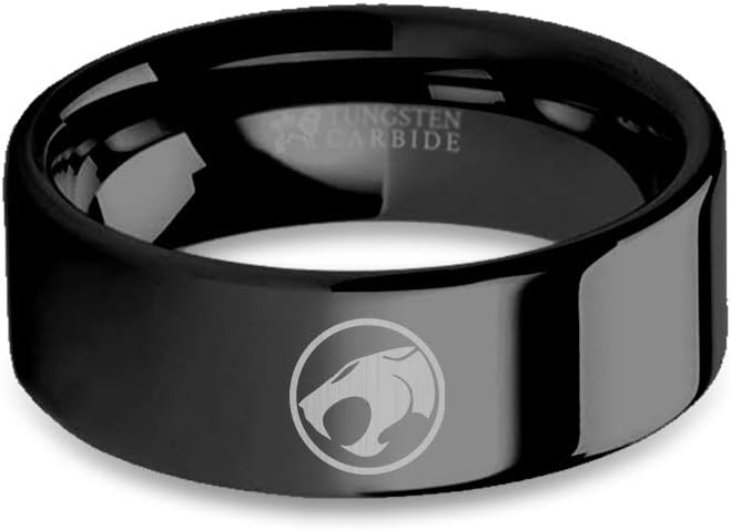 Thundercats Symbol Logo Engraved Black Tungsten Wedding Band - 8 mm