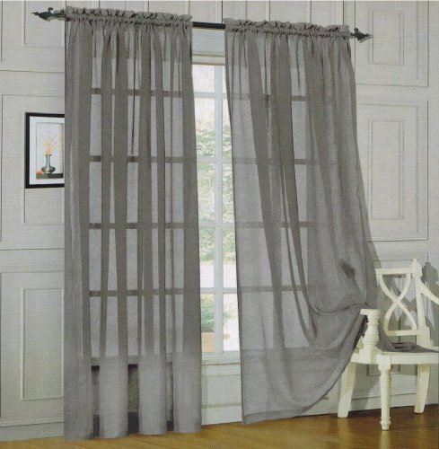 Elegance Linen ® Window Curtain - SHEER PANEL with ROD POCKET - 60-inch width X 84-inch Length - Grey