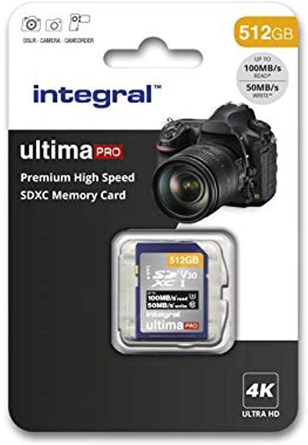 Integral 512GB SDXC V30 U3 UHS-I Class 10 4K UHD Memory Card up to 100MB/s