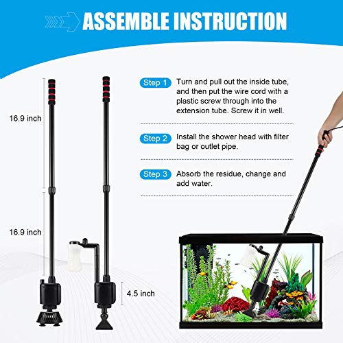 AQQA Aquarium Gravel Cleaner, 6in1 Electric Fish Tanks Gravel Vacuum