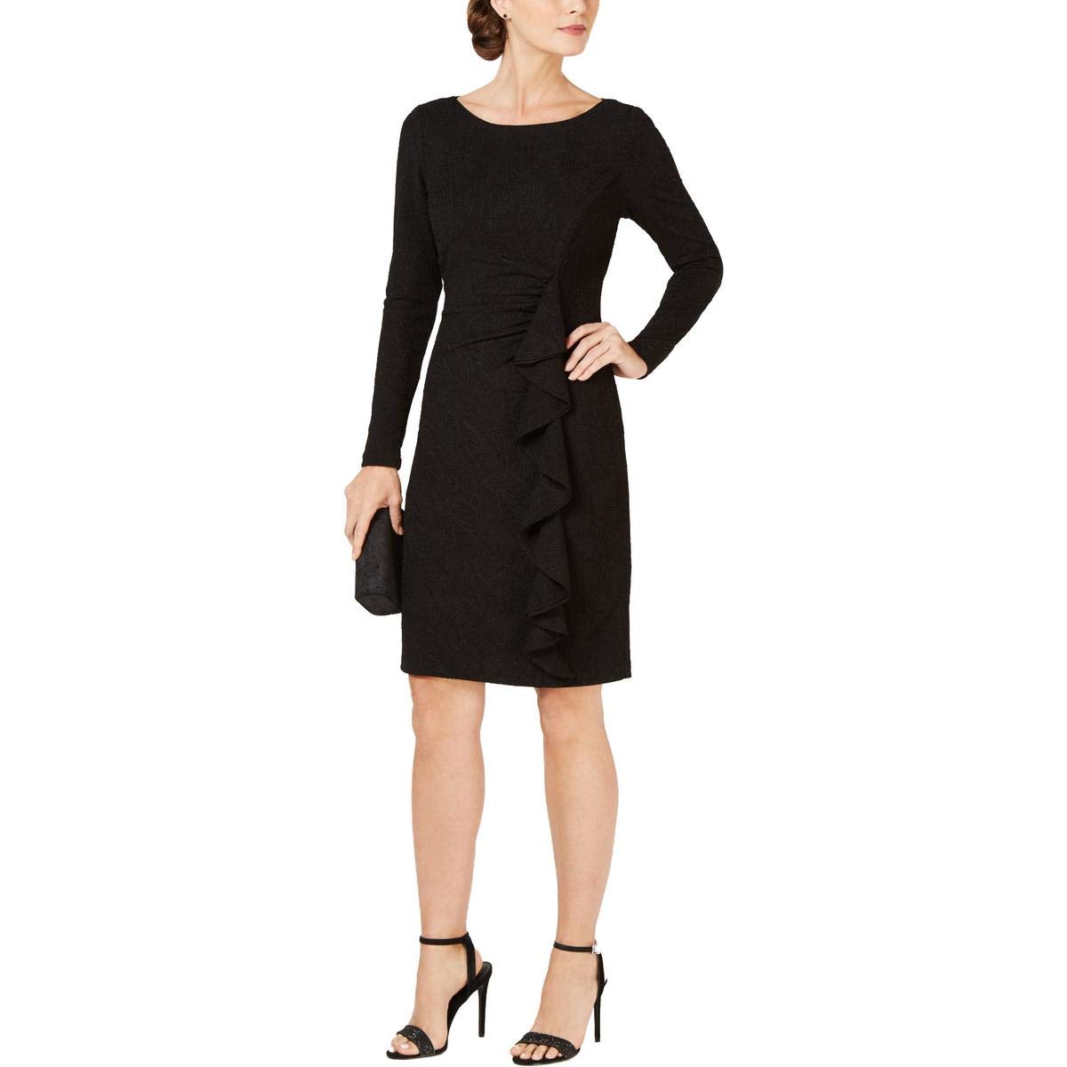 Jessica Howard Women's Petite Long Sleeve Cocktail Dress with Cascade