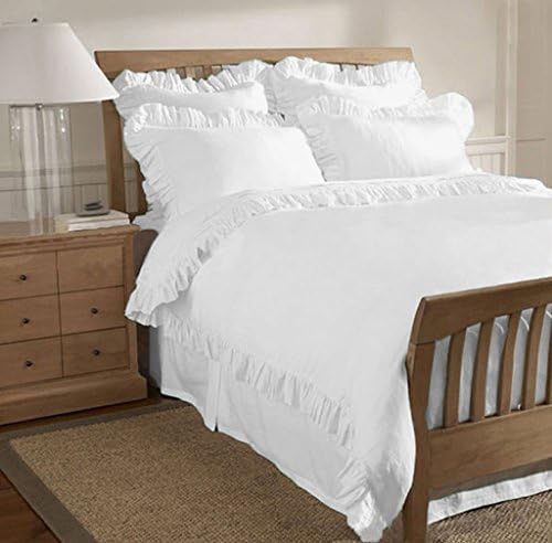 800 Thread Count 1 Piece Edge Ruffle Duvet Cover King 100% Egyptian Cotton White