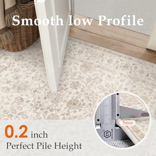 PureCozy Vintage Rugs Living Room 200x300cm Beige Area Rug Machine Washable Non Slip Kids Bedroom Large Carpet Bedside Nursery Lounge Office Playroom Low Pile Carpets
