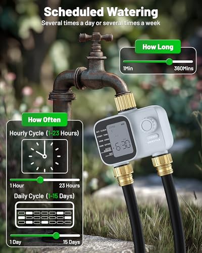 [2026 All-New] Water Timer 2 Zones, Unistyle Hose Timer 2 Outlets for Sprinkler Irrigation, Brass Inlet, Easy to Set up, Precise Control, Auto/Manual/Delay Modes for Garden Watering