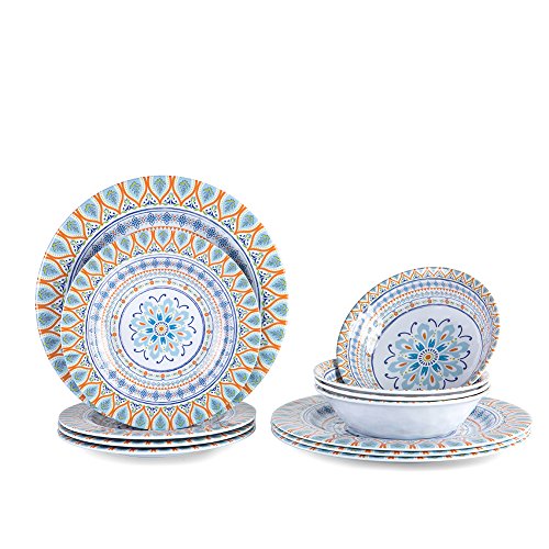 12pcs Dinnerware Set - Melamine Dinner Plates Set for Camping Use, Service for 4