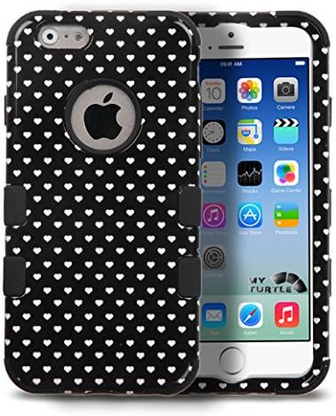 iPhone 6s, iPhone 6 Case with [FREE 9H Tempered Glass Protector] Full Body Protection [2-in-1] Package by MyTurtle Shockproof Protective Shell Cover (White Hearts Black)