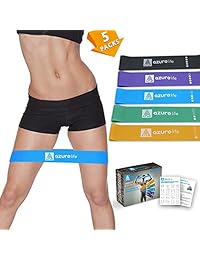 AZURE LIFE Bandas de resistencia, juego de 5 bandas de ejercicio, 5 bandas elásticas de nivel de color con guía de instrucciones para terapia física, rehab, estiramiento, fitness en casa y más