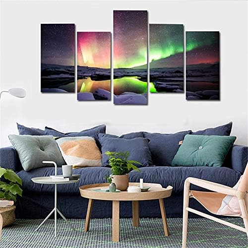 WSNDG Green Aurora Snow Mountain Landscape Decorative Painting Canvas Core No Picture Frame A2 30x60cmx4 30x75cmx1
