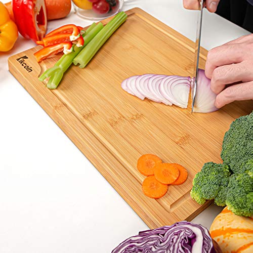 Bamboo Cutting Board, 3Piece Kitchen Chopping Board with Juice Groove and Handles Heavy Duty