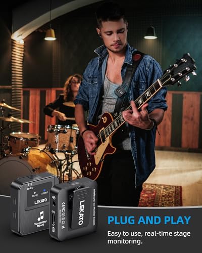 Lekato Professional 2.4G Stereo IEM Wireless Monitoring System with Transmitter and Receiver, OTG, Suitable for Tape Samples, Live Performances (1TX+1RX)