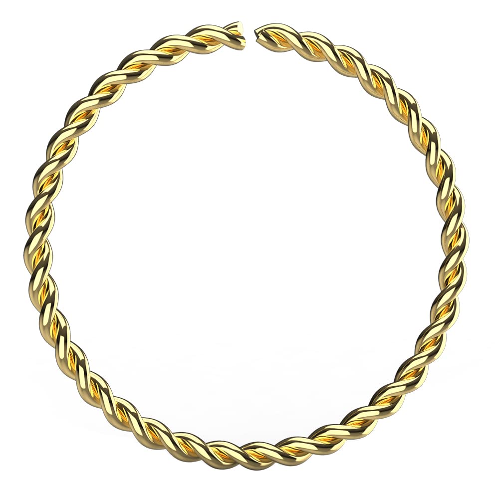 AZARIO LONDON 9K Solid Yellow Gold 22 Gauge (0.6mm) - 8mm Diameter Continuous Twister Open Hoop Nose Ring - Cartilage & Daith Hoop - Nose Piercing Jewellery