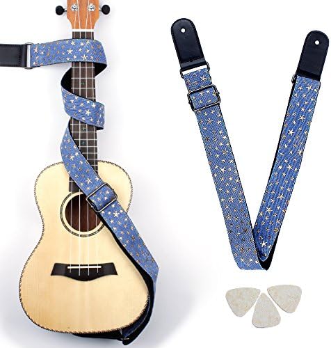 Easeicon Hootenanny Style [Star in Night Sky] Adjustable Ukulele Strap [Extra Comfortable Design] UKE Belt + 3 Felt Picks - Ideal for Hawaiian Ukelele(Baritone Tenor Concert Soprano) - Blue