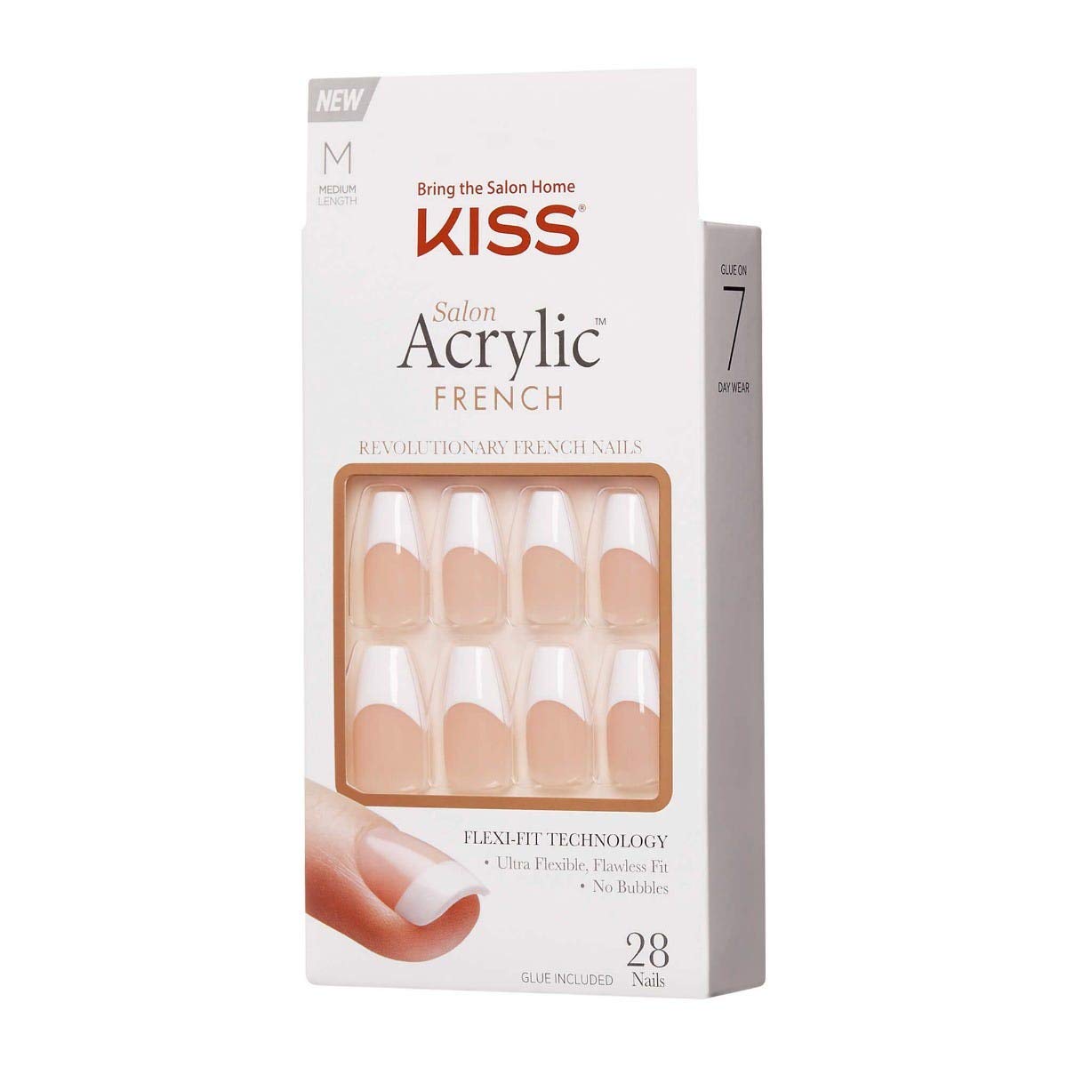 KISS Salon Acrylic French Nail Manicure Set, Medium Length, Square, “Je T'aime”, Nail Kit Includes Pink Gel Nail Glue (Net Wt. 2 g / 0.07oz.), Mini File, Manicure Stick, and 28 Fake Nails - Image 4