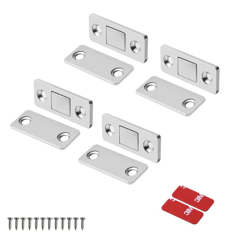 Mousike Magnetic Door Catch Ultra Thin Cabinet Magnets Stainless Steel Drawer Magnet Catch for Sliding Door Closure Kitchen Cabinet Cupboard Closet Closer (4 Pack) — image 1