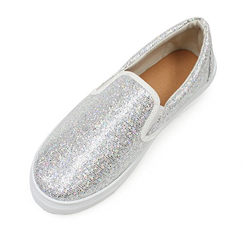 H2K Slip-On Sneakers For Women, Four Seasons' Women's Casual Comfortable Fashion Glitter Bling Bling Shiny Slip-On Sneakers Comfy Cushion Footbed Shoes - Silver Size 10 M [US Size]
