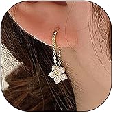 14K Gold Plated Rhinestone Flower Hoop Earrings for Women,Sparkly Rotatable Floral Statement Dangle Earrings, Fashion Birthday Graduation Jewelry Gifts