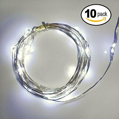 Fairy Lights Cool White w/ Batteries 10 PACKS - Micro LEDs on 6.56 Ft Silver Wire String Light (10)