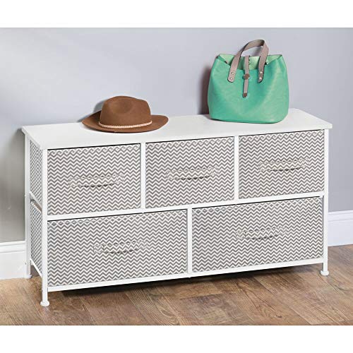 mDesign Extra Wide Dresser Storage Tower Sturdy Steel Frame, Wood Top