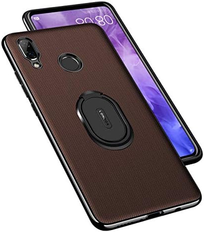 Designed for Huawei Nova 3/Nova 3i Case,Huawei Nova3i Leather Cover Case Ultra-Slim Heavy Duty Soft TPU Bumper Ring Holder Protective Case for Huawei P Smart + (Brown, Huawei Nova 3i/P Smart +)