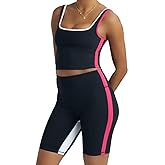 Two piece workout sets for women, 2 piece Gym Sets Tank Top Shelf Sports Bra And Matching Biker Shorts Running Work Out Yoga