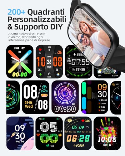 Parsonver Smartwatch for Men and Women with 5ATM Waterproof for Swimming, Fitness Watch with 100+ Sports, Heart Rate, Sleep, Calories, SpO2, Smart Watch for iPhone Android (Black, 1.8 Inches)