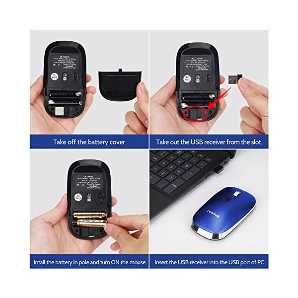 Wireless Mouse for Laptop Silent Cordless 2.4G USB Slim Mouse Wireless Optical Ambidextrous Computer Mobile Mouse…