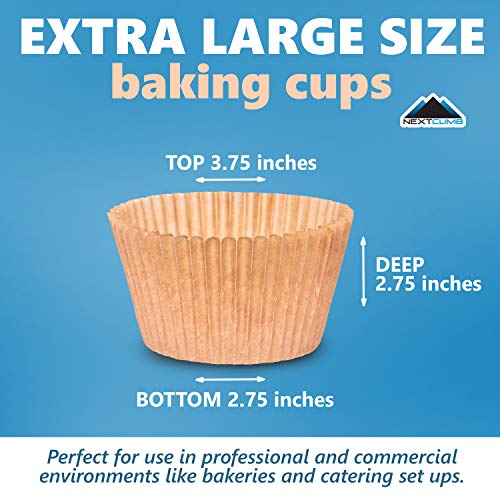 Cupcake Baking Cup Liner - Jumbo Size, Extra Thick, Unbleached Brown Disposable Cup Parchment Liner for Baking- Food Grade & No Smell - Muffin Paper Baking Cups by NextClimb (Pack of 100)
