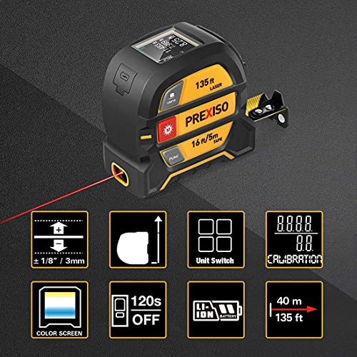 PREXISO 2in1 Laser Tape Measure, 135Ft Rechargeable Measurement Tool