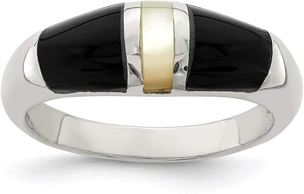 Amazon Com 925 Sterling Silver Black Onyx Mother Of Pearl Band Ring Stone Natural Fine Jewelry For Women Gifts For Her Jewelry