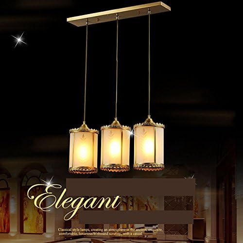 Getop European Style Full Of Copper Chandelier American Country Copper Lamp For Restaurant And Bar,Creative Round Three Heads Mediterranean Sea Lighting Fixture (Rectangle base)