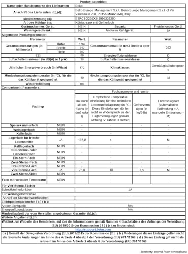Beko B3RCSO255XB freistehende Kühl/-Gefrierkombination, 262 l Nettovolumen, 187 l Kühlen, 75 l Gefrieren, MinFrost, Supergefrierfunktion, 3 Gefrierschubladen, Inox 8