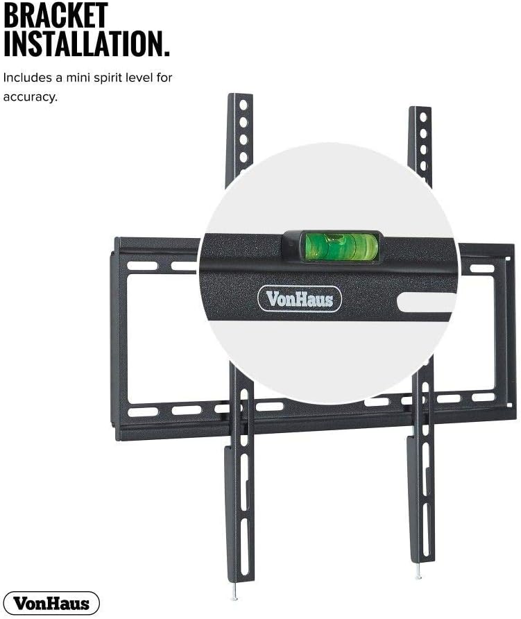 VonHaus TV Wall Bracket, Ultra-Slim TV Bracket with Spirit Level, Flat to Wall Mount (32-75"), Black - Image 3