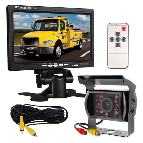 12 V-24 V 7 Inch TFT LCD HD Car Reversing Camera + Camper Truck Trailers 18 LEDs Infrared Night Vision Waterproof Rearview Reverse Backup Camera with 10M Cable