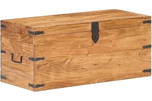 vidaXL Solid Acacia Wood Chest - Multipurpose Chest with Ample Storage Space and Unique Design, Easy Lifting with Handles - 35.4"x15.7"x15.7", Dark Brown