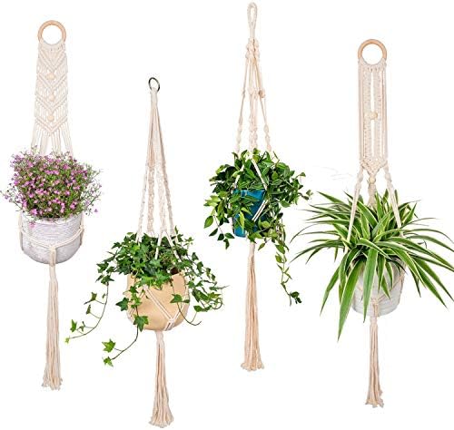 Macrame Plant Hangers,Handmade Cotton Plant Hanger, Indoor Outdoor Hanging Planter in Different Designs,Modern Boho Home Decor(4 Pack)