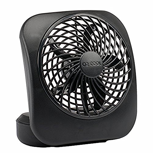 O2COOL Treva 5 Inch Battery Powered Fan Portable Desk Fan 2 Cooling Speeds with Compact Folding & Tilt Design Cubicle Accessories Small Portable (Black)