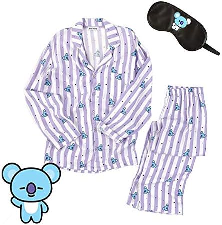 BT21 Pajamas for Women/Men, BTS Bangtan Boys Sleepwear with Eye Mask, CHIMMY COOKY KOYA MANG RJ SHOOKY TATA Same Harajuku Long Sleeve Shirt Nighty Bedgown,KOYA,XXL