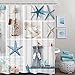 BLEUM CADE Nautical Shower Curtain, Marine Sail Boat Beach Starfish Shell Sea Life Shower Curtain with 12 Hooks, Waterproof Shower Curtain