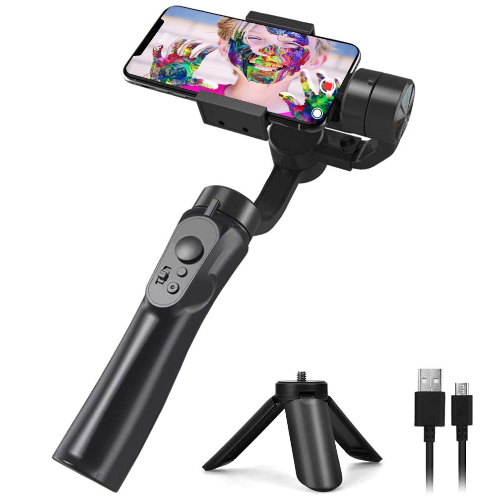 3-Axis Handheld Gimbal Stabilizer with Tripod, Compatible with IOS and Android Smartphones