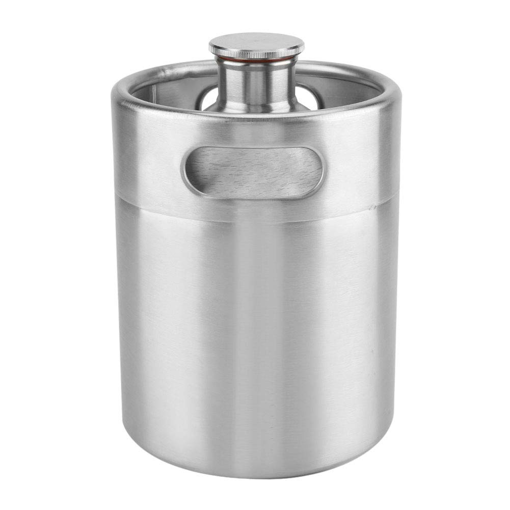 Beer Barrel, Mini Keg Growler Stainless Steel Portable Beer Homebrew Barrel with Spiral Cover Lid & Double Handles for Home Camping Picnic(2L)