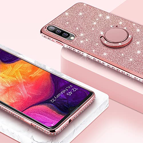 Uposao Cover Per Galaxy A50 Con Glitter E Anello Porta – Custodia In Silicone TPU Morbida, Black - 2